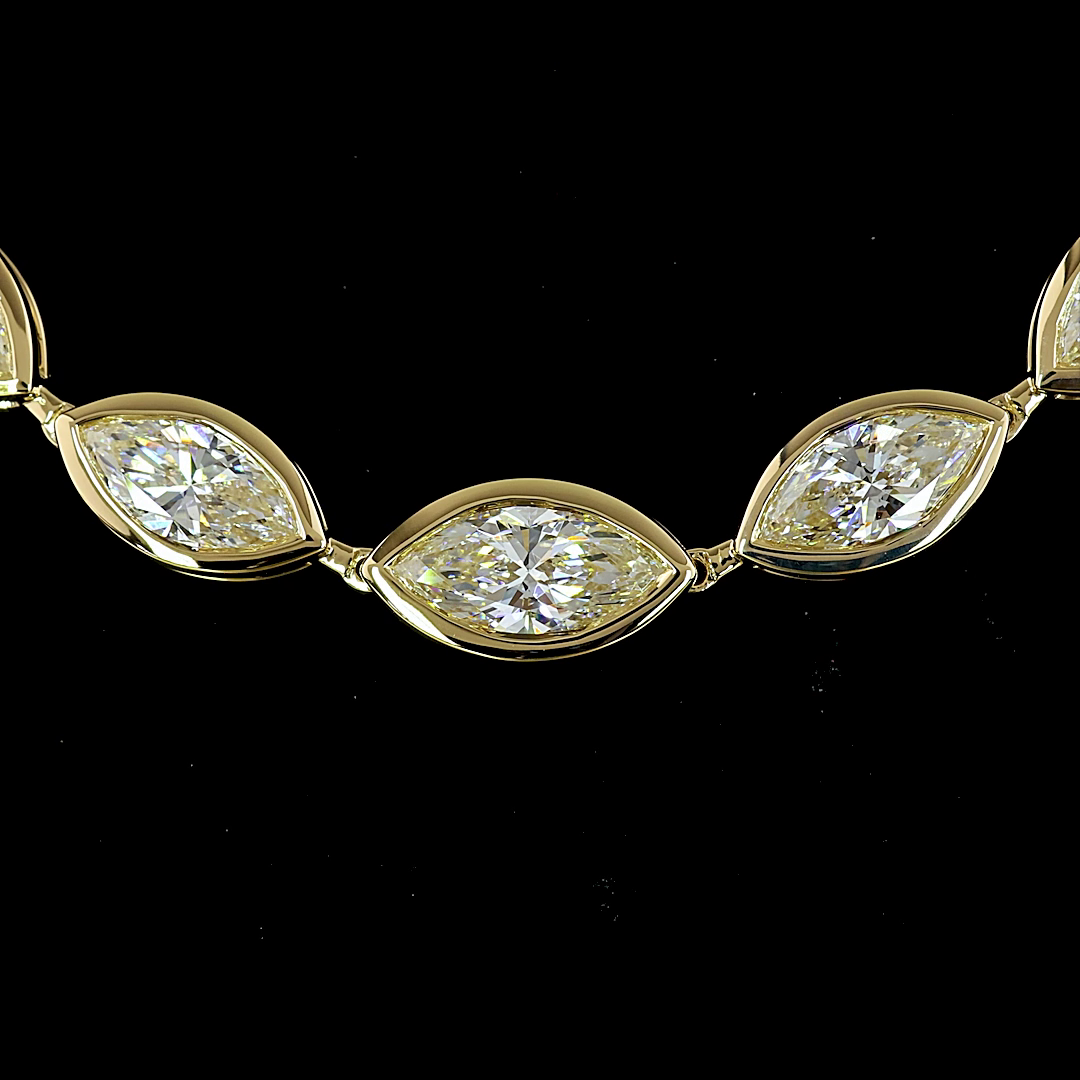 Lab-Grown 5.09 Carat Marquise E-VS Diamond 14K Yellow Gold Riviera Necklace