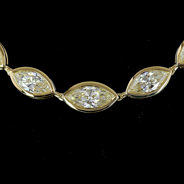 Lab-Grown 5.09 Carat Marquise E-VS Diamond 14K Yellow Gold Riviera Necklace