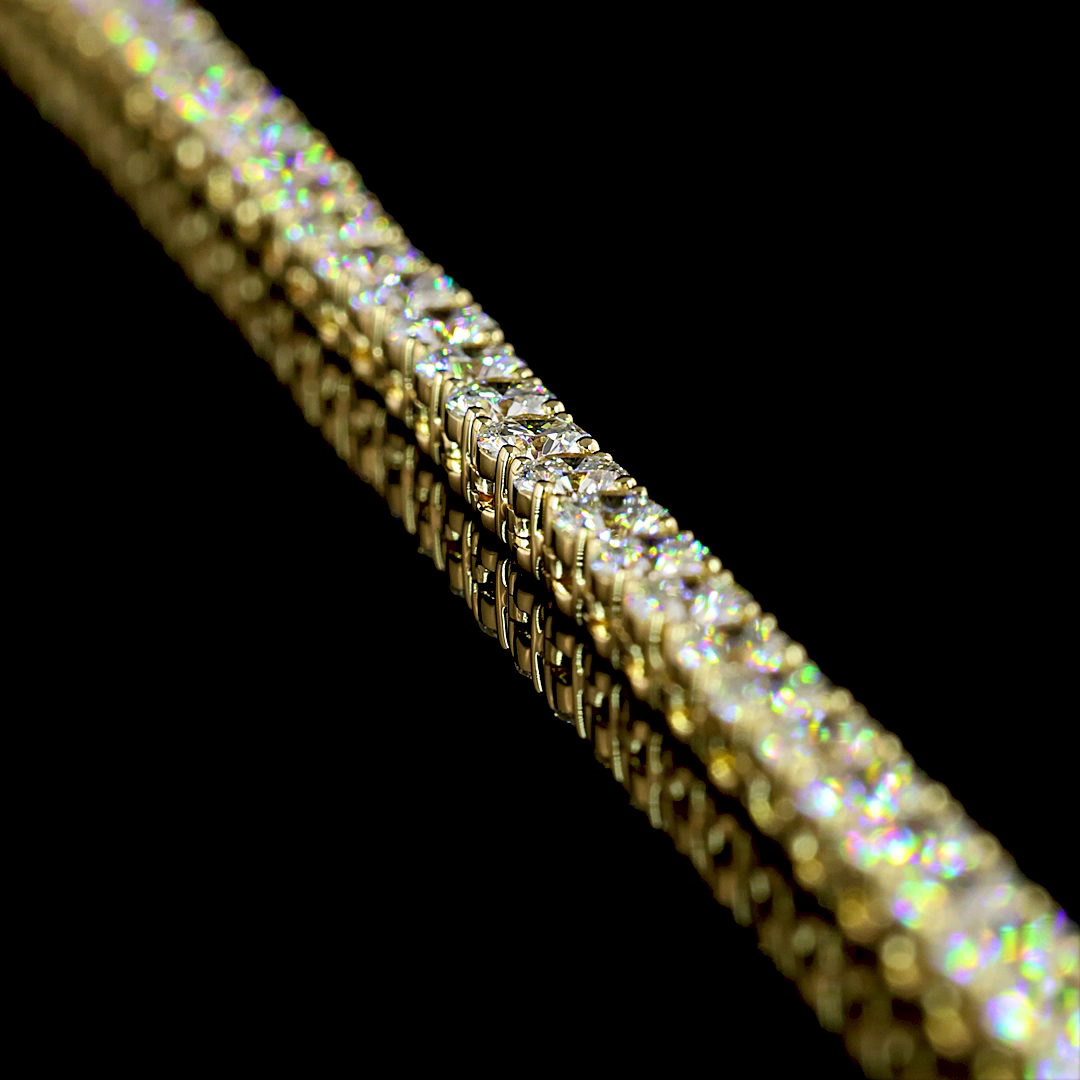 Lab-Grown 10.59 Carat Round E-VS Diamond 14K Yellow Gold Tennis Necklace