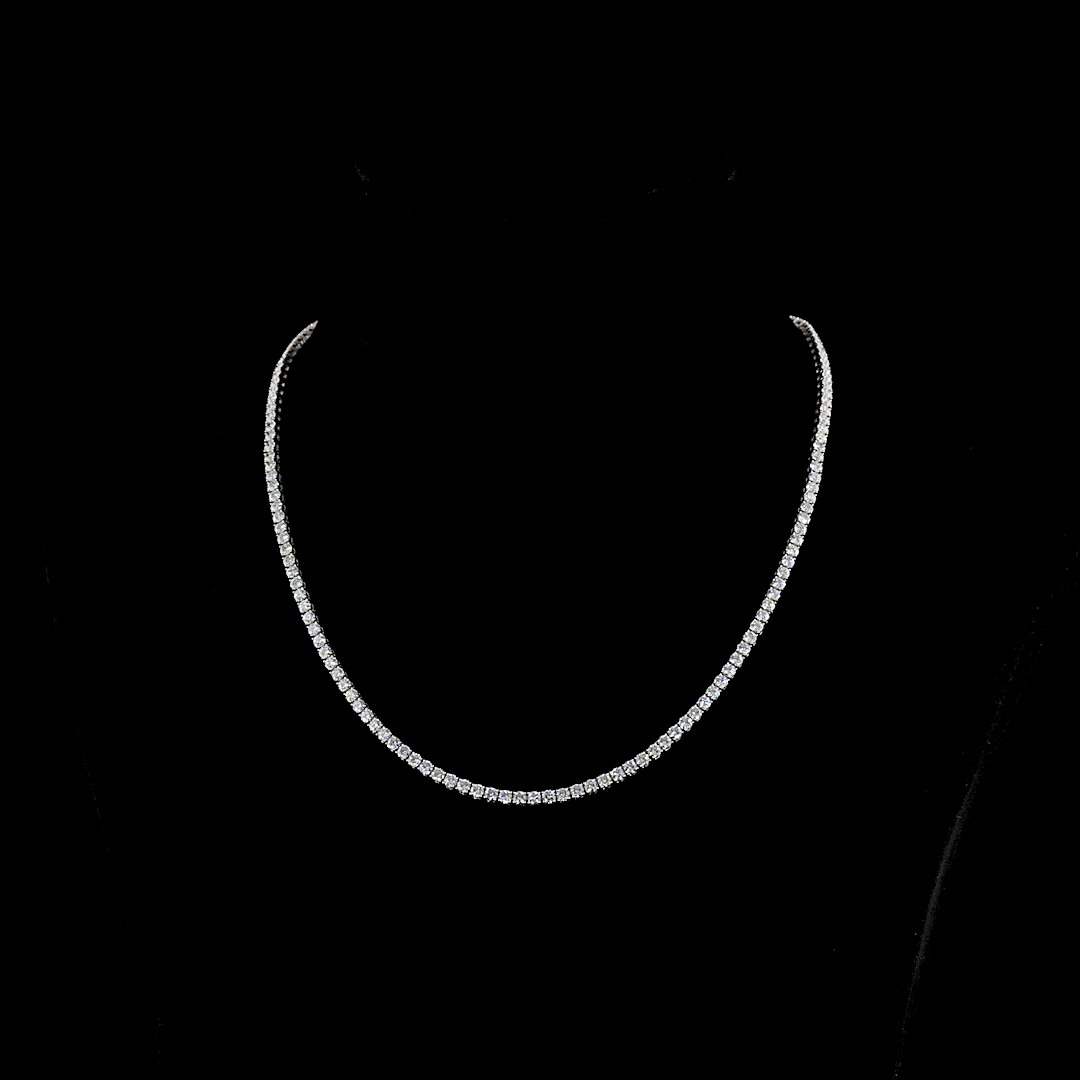 Lab-Grown 9.71 Carat Round E-VS1 Diamond 14K White Gold Tennis Necklace