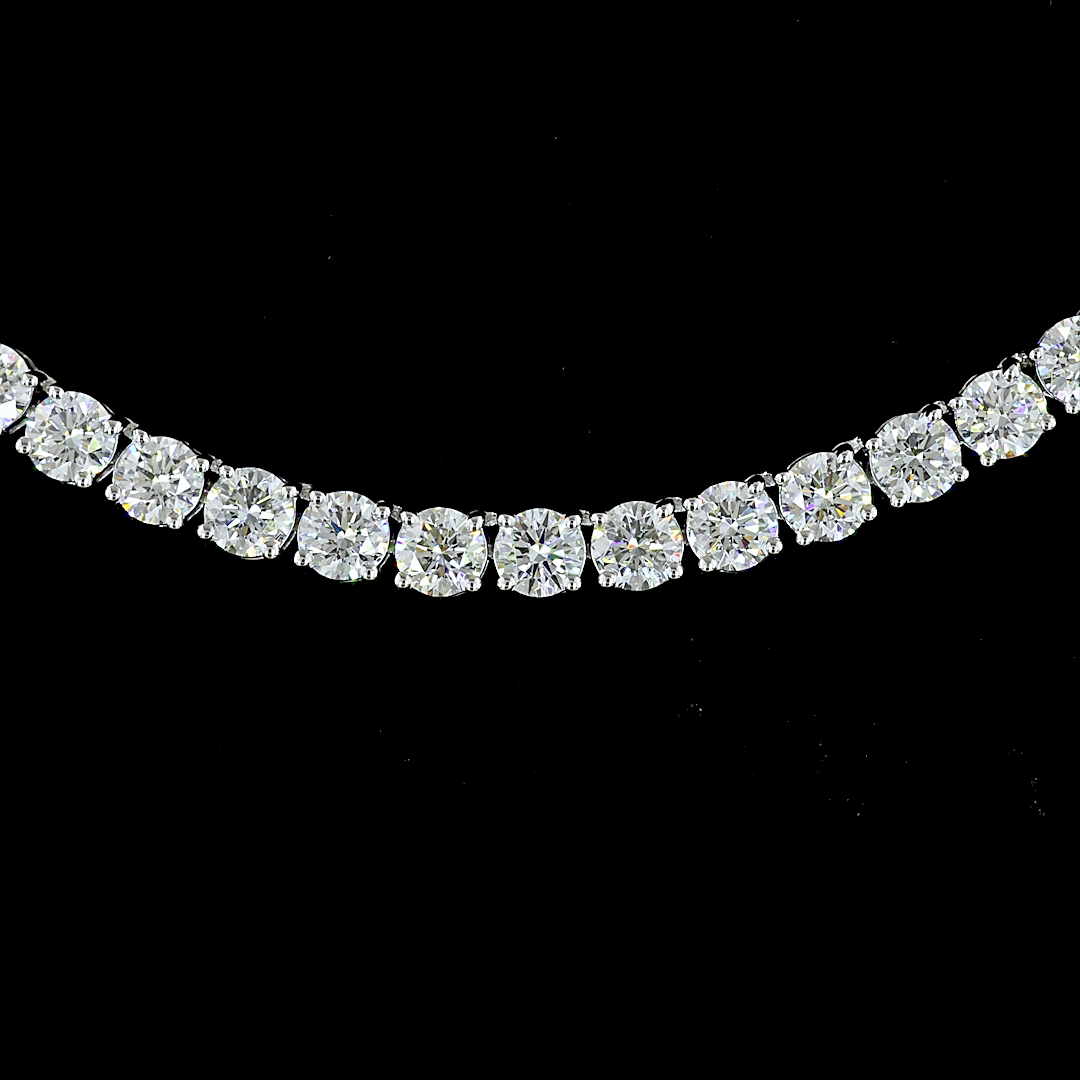 Lab-Grown 9.71 Carat Round E-VS1 Diamond 14K White Gold Tennis Necklace