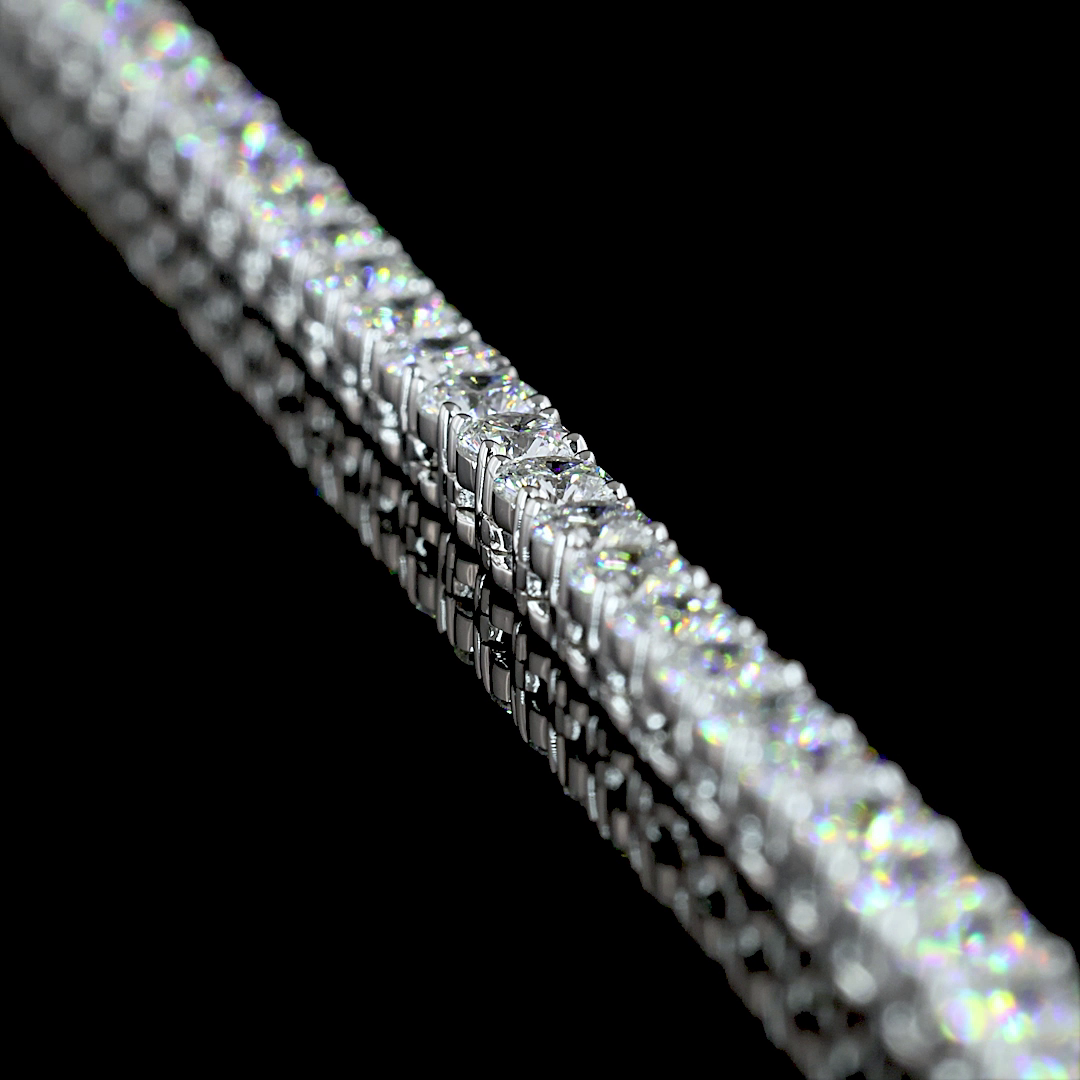 Lab-Grown 9.71 Carat Round E-VS1 Diamond 14K White Gold Tennis Necklace