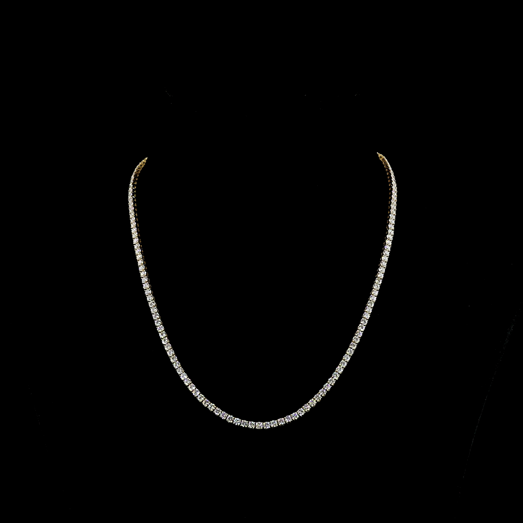 Lab-Grown 9.53 Carat Round E-VS Diamond 14K Yellow Gold Tennis Necklace