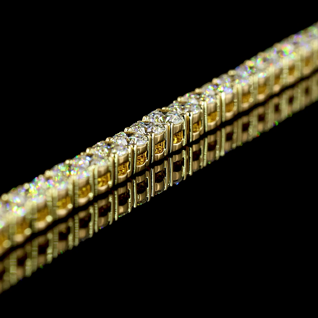Lab-Grown 9.53 Carat Round E-VS Diamond 14K Yellow Gold Tennis Necklace