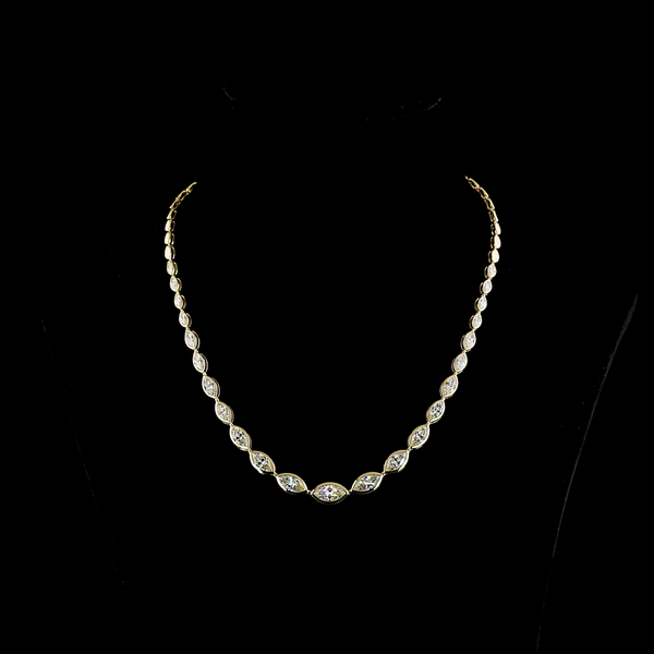 Lab-Grown 10.08 Carat Marquise F-VS1 Diamond 14K Yellow Gold Riviera Necklace