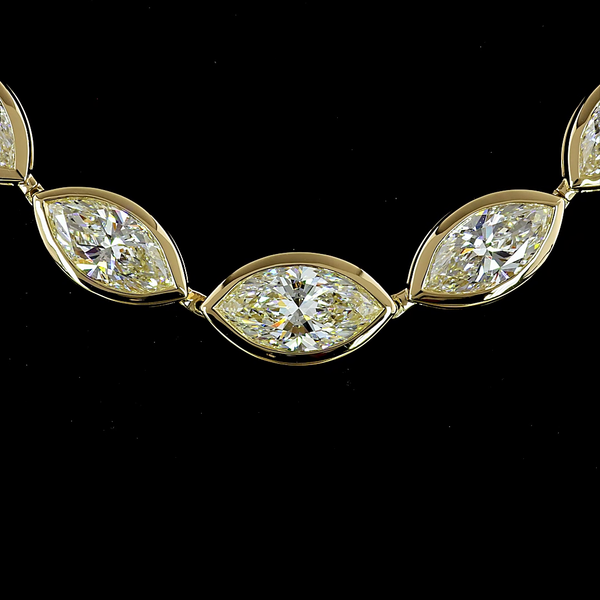 Lab-Grown 10.08 Carat Marquise F-VS1 Diamond 14K Yellow Gold Riviera Necklace
