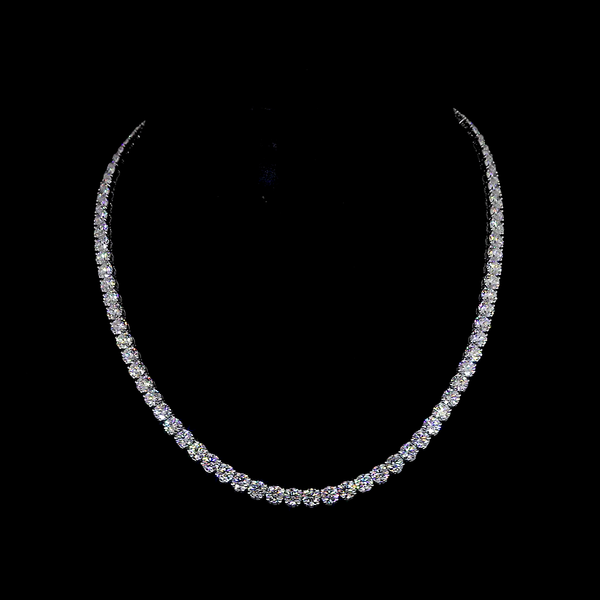 Lab-Grown 31.16 Carat Round E-VVS2 Diamond 14K White Gold Tennis Necklace