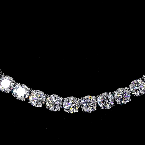 Lab-Grown 31.16 Carat Round E-VVS2 Diamond 14K White Gold Tennis Necklace