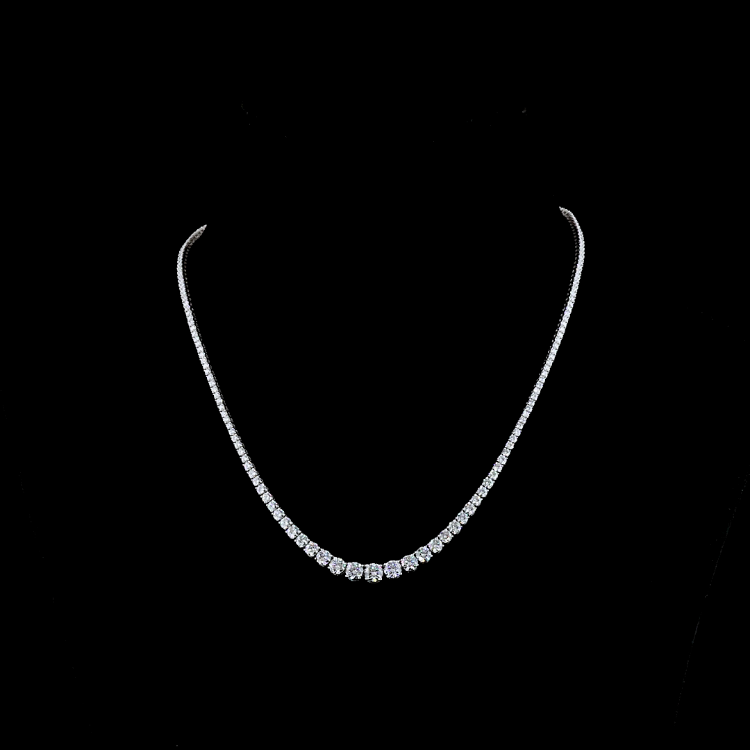 Lab-Grown 10.21 Carat Round E-VS Diamond 14K White Gold Riviera Necklace