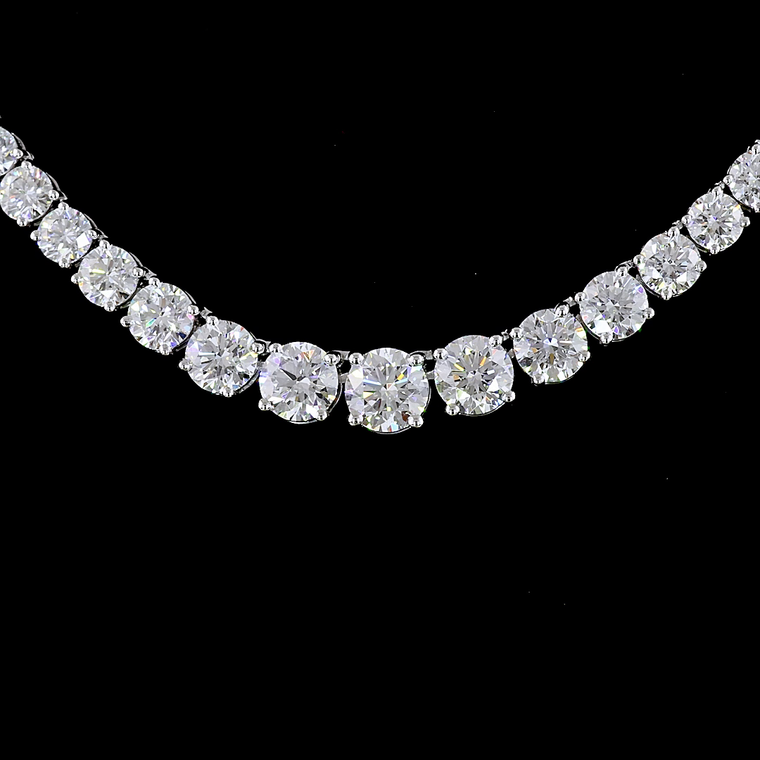 Lab-Grown 10.21 Carat Round E-VS Diamond 14K White Gold Riviera Necklace