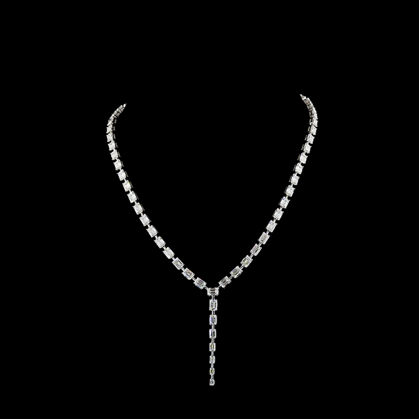 Lab-Grown 25.03 Carat Emerald E-VS Diamond 14K White Gold Lariat Necklace