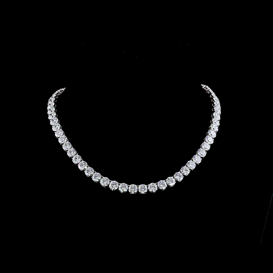 Lab-Grown 46.78 Carat Round E-VS2 Diamond 14K White Gold Tennis Necklace