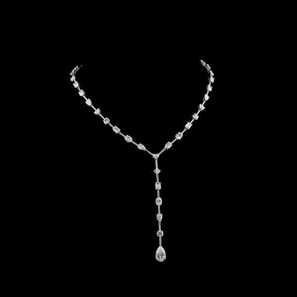 Lab-Grown 18.92 Carat MIX E-VS Diamond 14K White Gold Lariat Necklace
