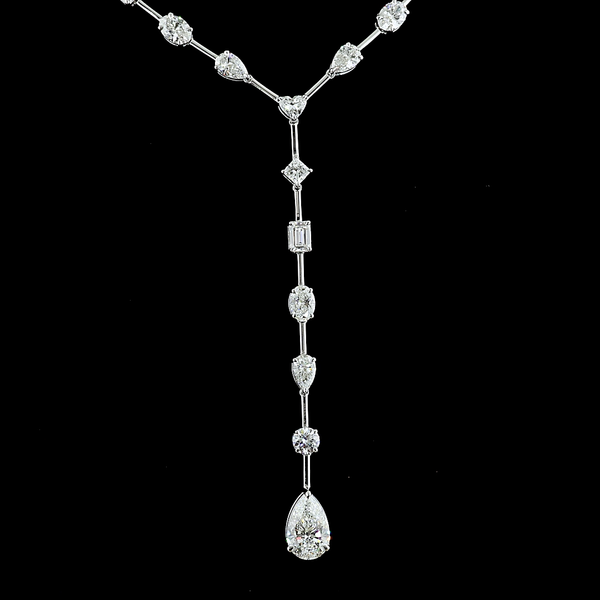 Lab-Grown 18.92 Carat MIX E-VS Diamond 14K White Gold Lariat Necklace