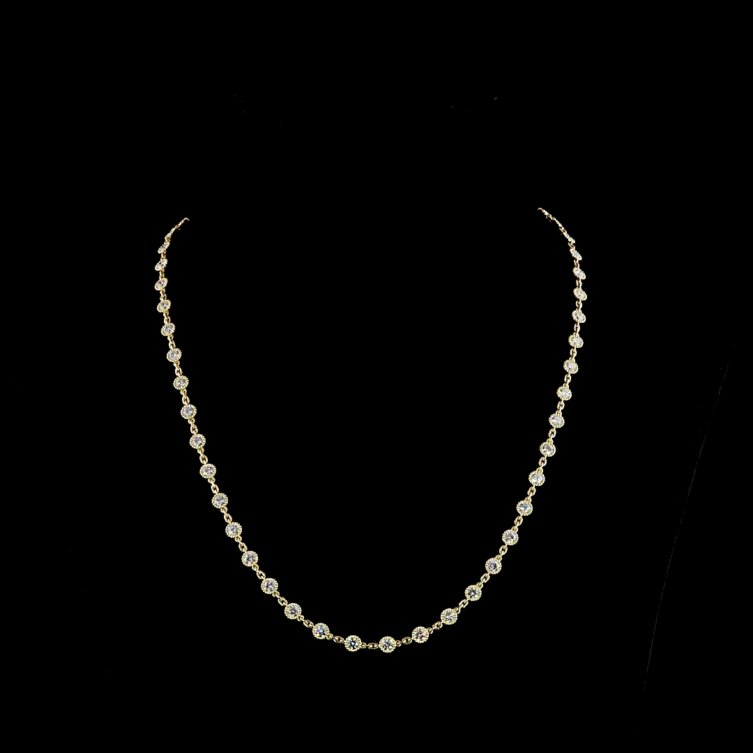 Lab-Grown 6.24 Carat Round E-VS Diamond 14K Yellow Gold Station Necklace