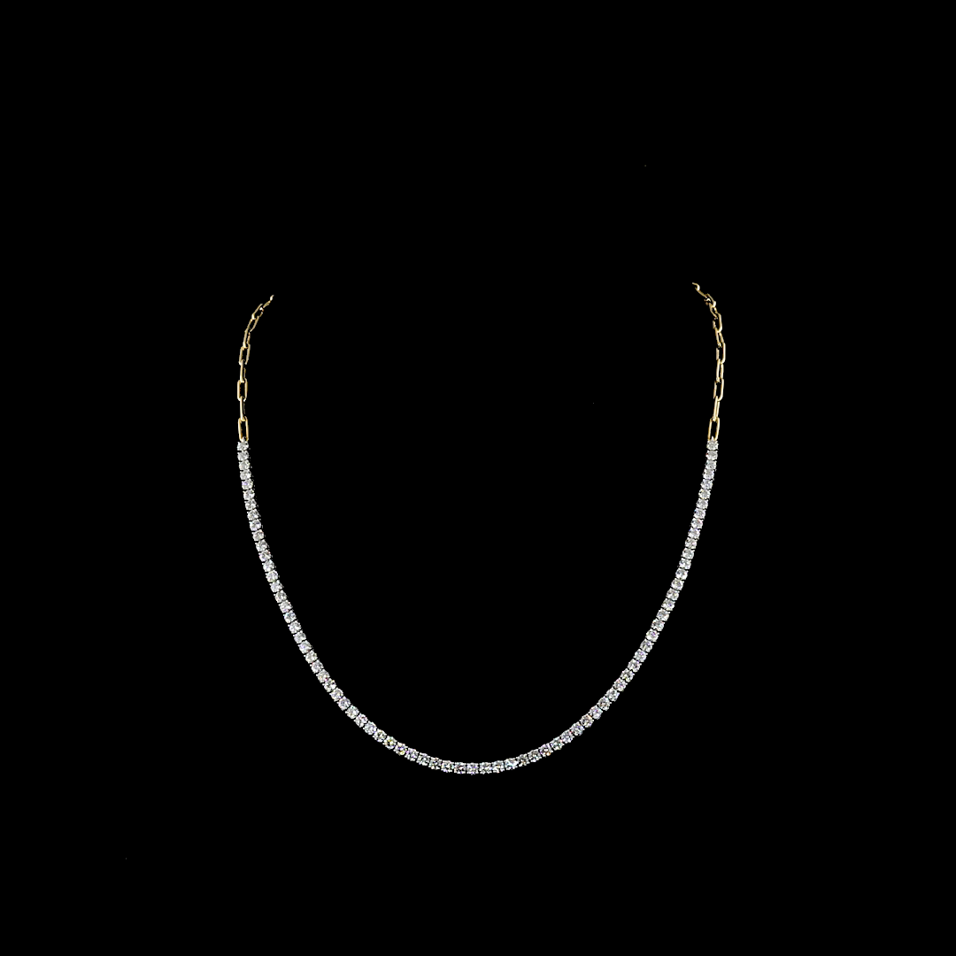 Lab-Grown 4.57 Carat Round E-VS Diamond 14K Two Tone Tennis Necklace