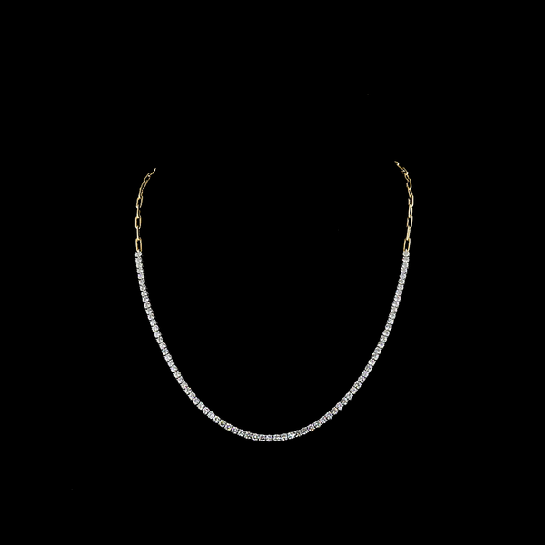 Lab-Grown 4.57 Carat Round E-VS Diamond 14K Two Tone Tennis Necklace