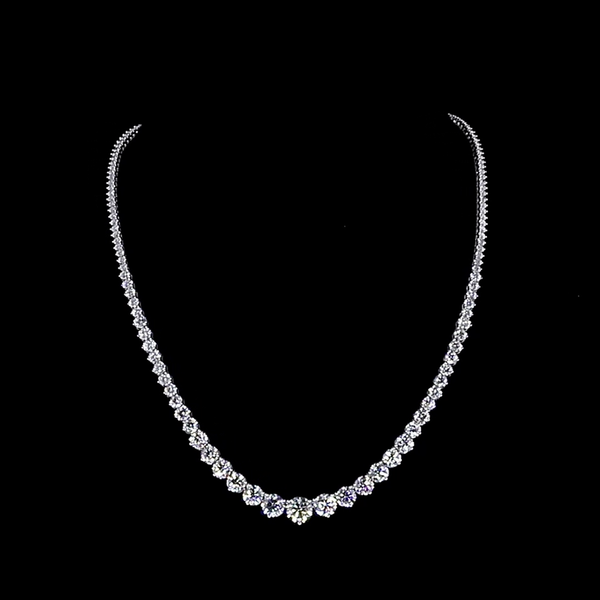 Lab-Grown 20.48 Carat Round E-VS1 Diamond 14K White Gold Riviera Necklace