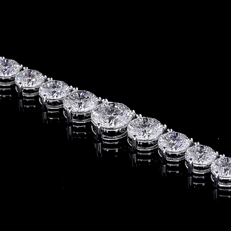 Lab-Grown 20.48 Carat Round E-VS1 Diamond 14K White Gold Riviera Necklace