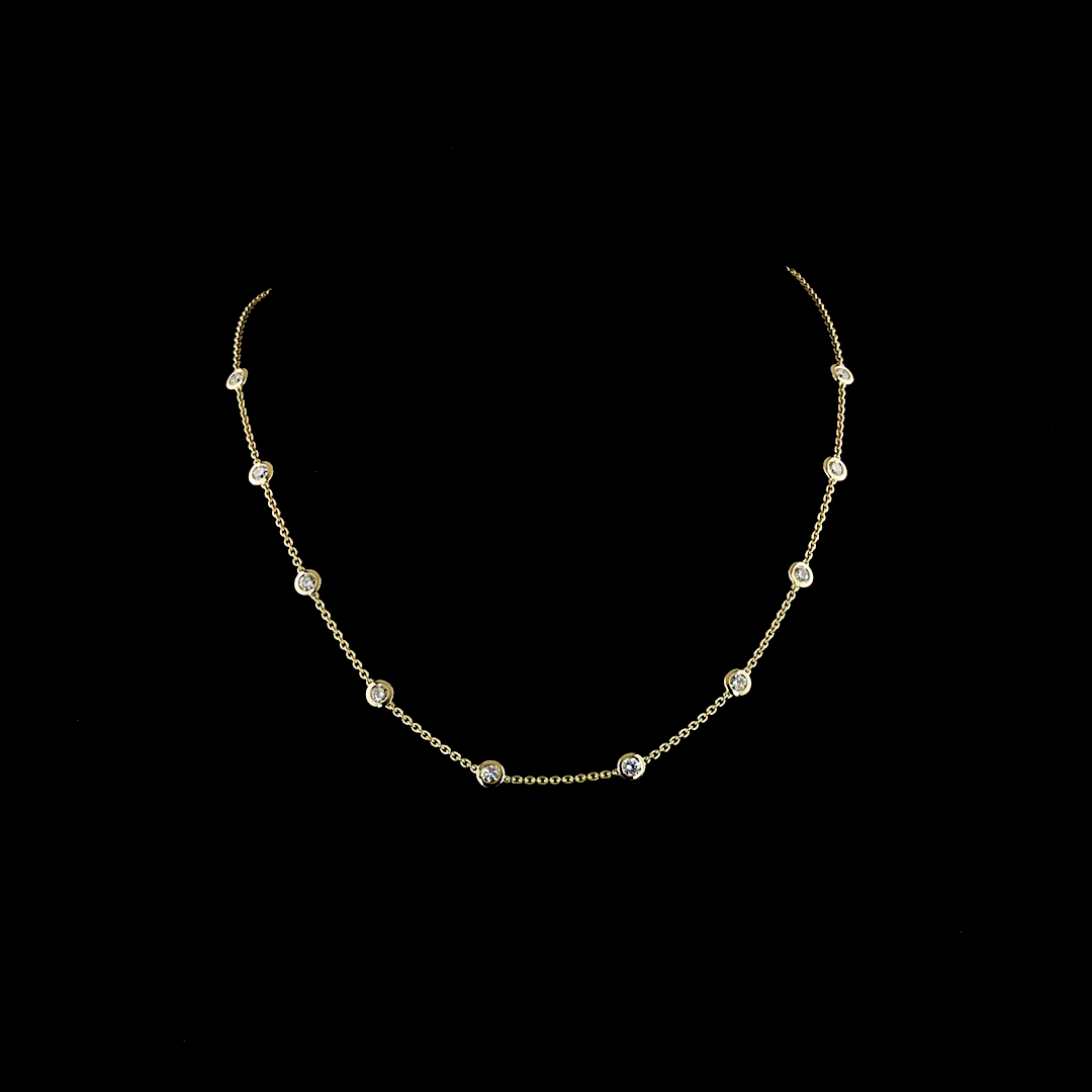 Lab-Grown 1.57 Carat Round E-VS2 Diamond 14K Yellow Gold Station Necklace