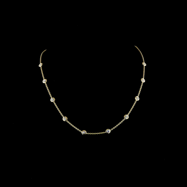 Lab-Grown 1.53 Carat Round E-VS2 Diamond 14K Yellow Gold Station Necklace