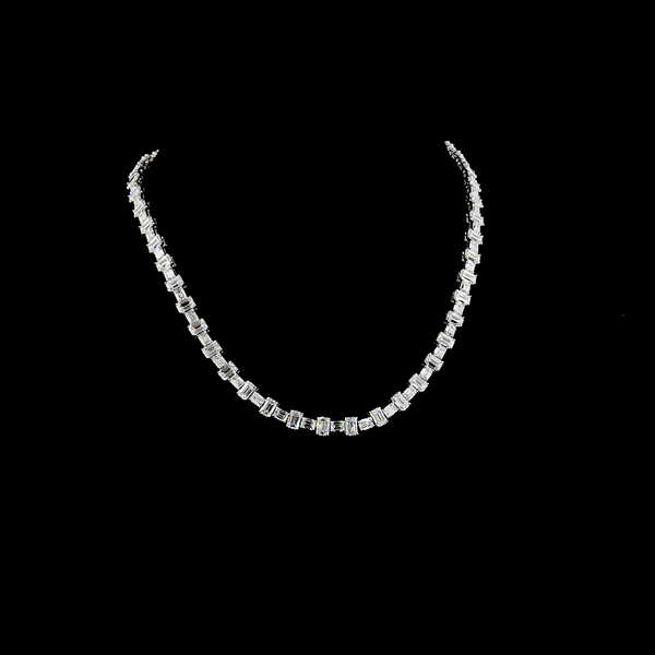 Lab-Grown 36.11 Carat Emerald E-VS Diamond 14K White Gold Station Necklace