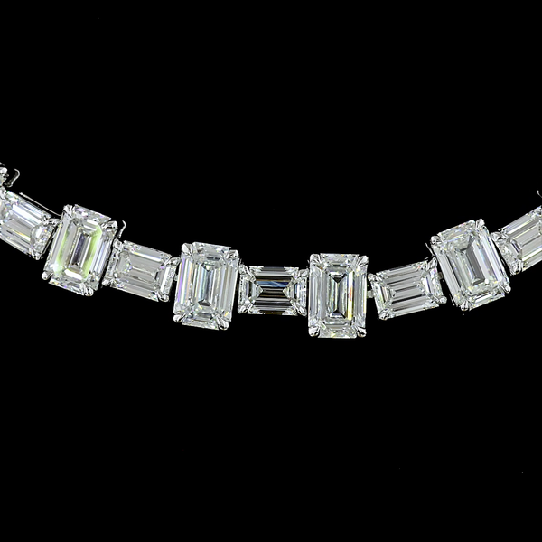 Lab-Grown 36.11 Carat Emerald E-VS Diamond 14K White Gold Station Necklace