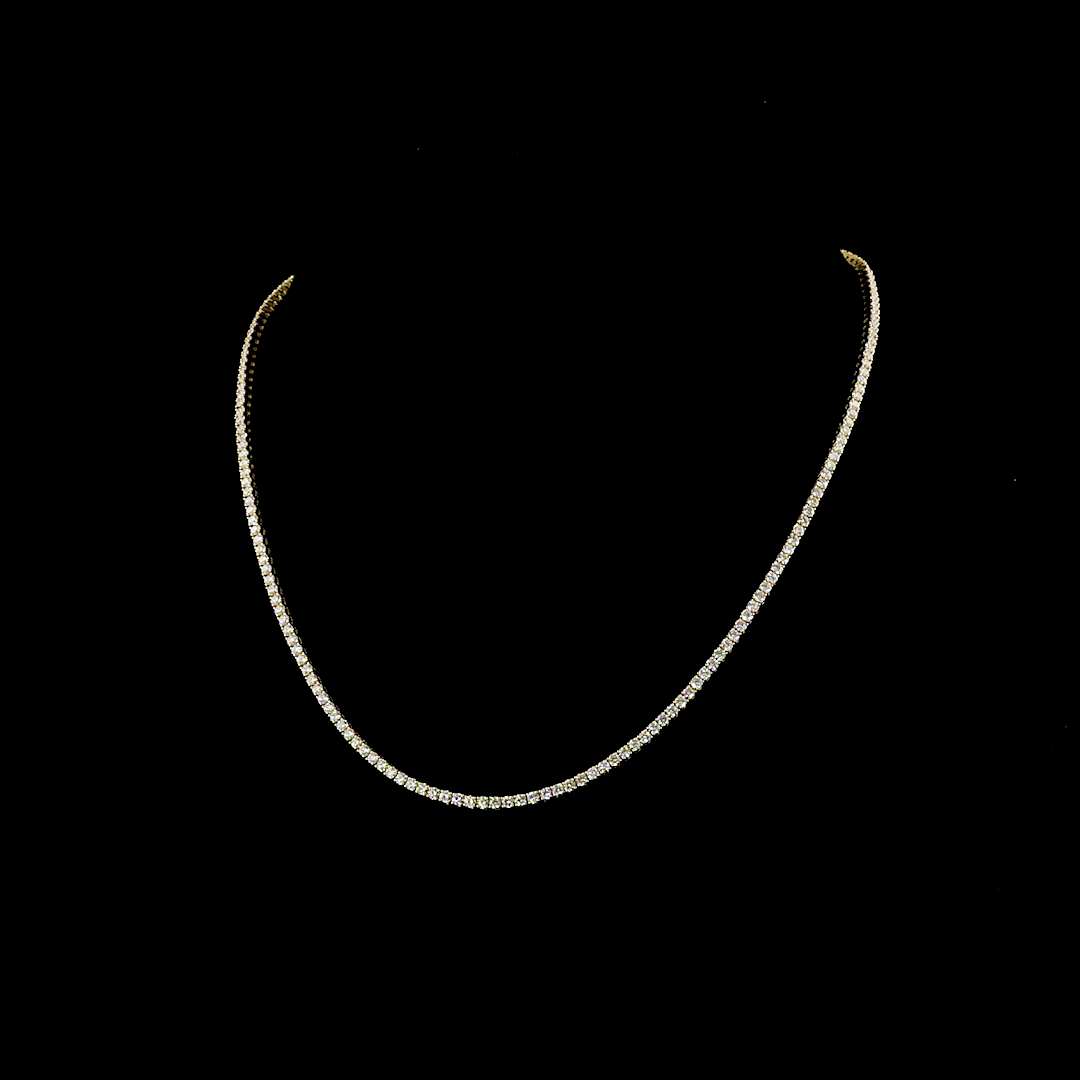 Lab-Grown 5.52 Carat Round E-VS Diamond 14K Yellow Gold Tennis Necklace