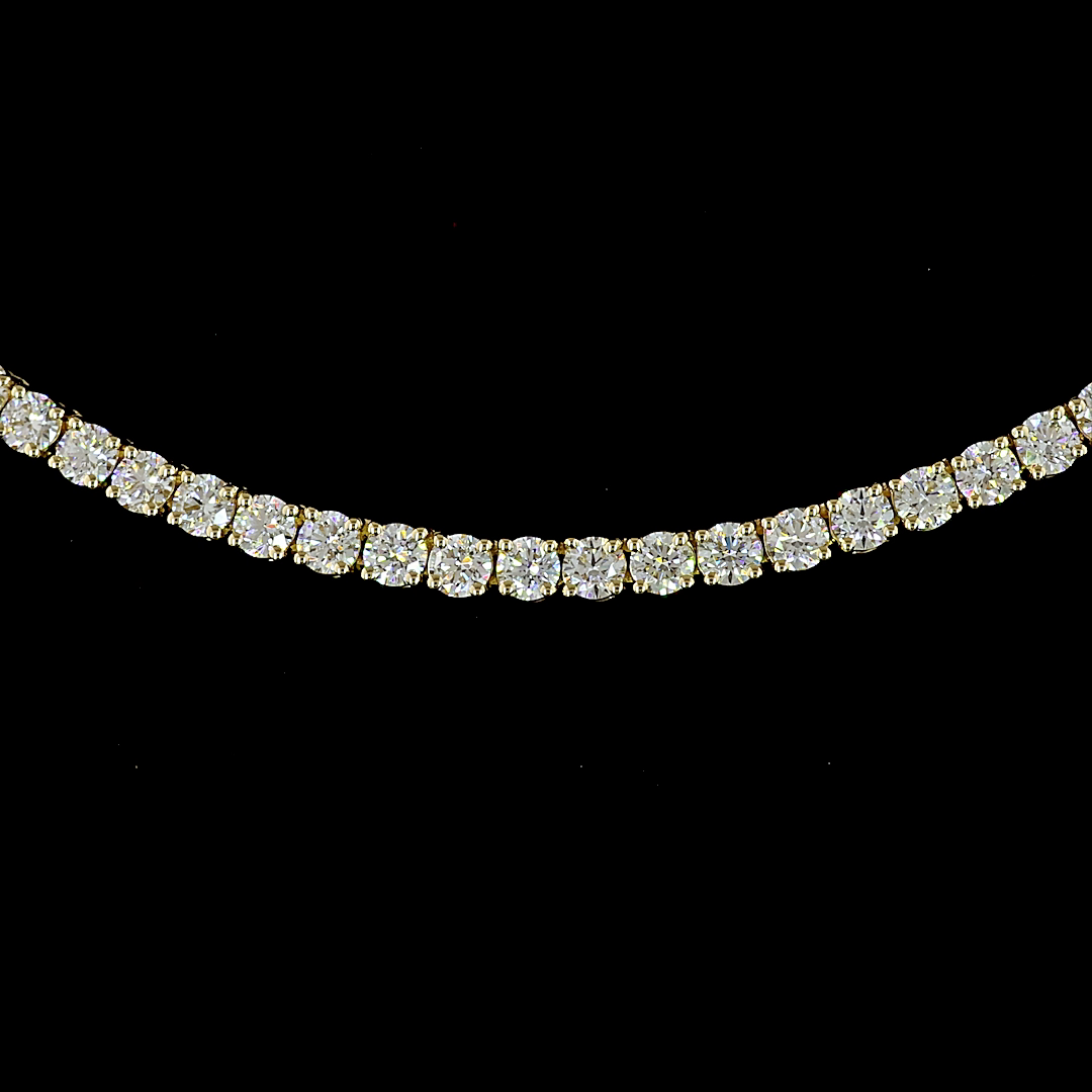 Lab-Grown 5.52 Carat Round E-VS Diamond 14K Yellow Gold Tennis Necklace