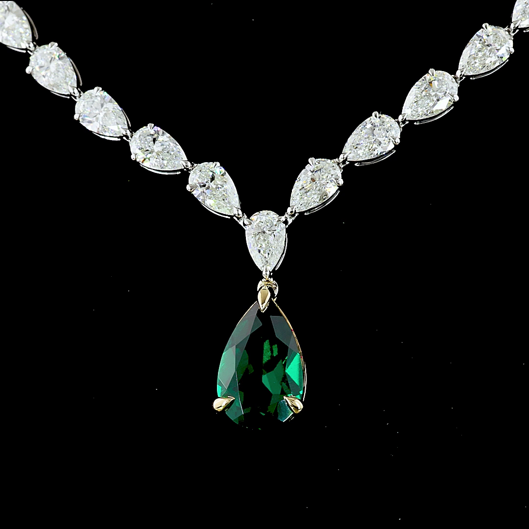 Lab-Grown 19.1 Carat Pear -VS1 Diamond 14K Two Tone Lariat Necklace