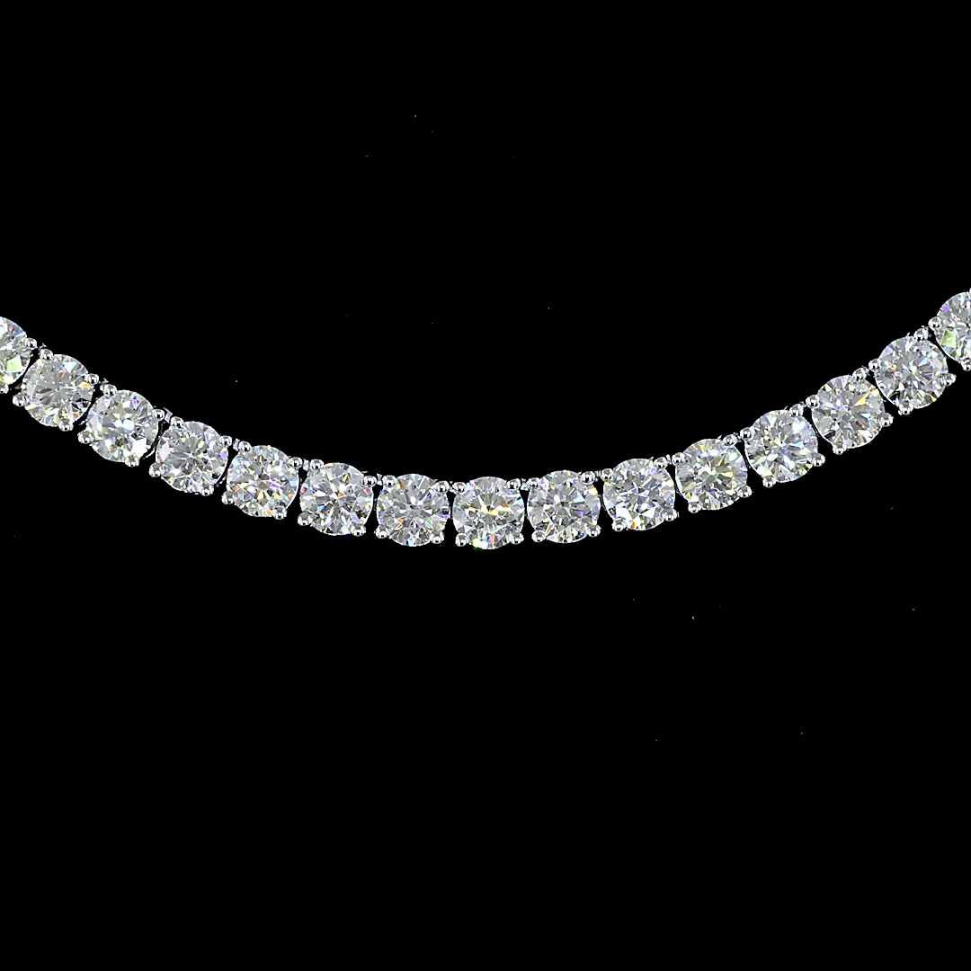 Lab-Grown 11.9 Carat Round E-VS Diamond 14K White Gold Tennis Necklace