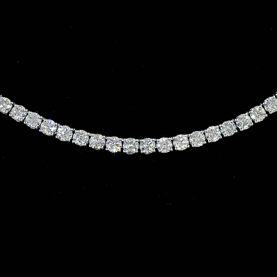 Lab-Grown 7.76 Carat Round E-F-VS1 Diamond 14K White Gold Tennis Necklace