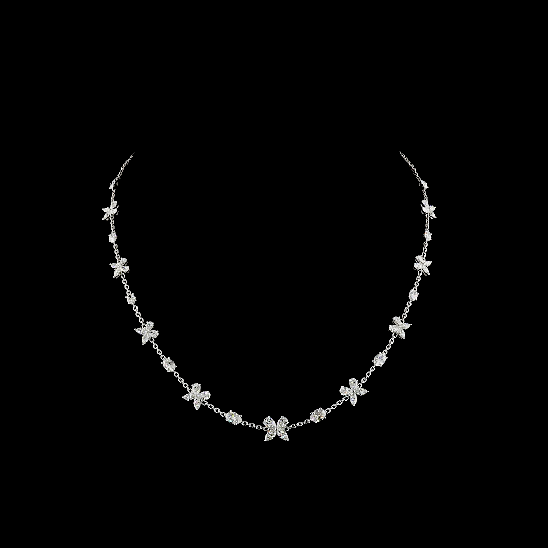 Lab-Grown 5.13 Carat MIX E-VS2 Diamond 14K White Gold Station Necklace