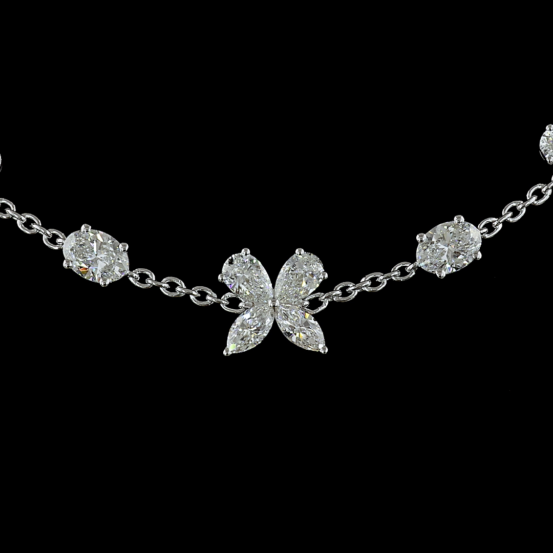 Lab-Grown 5.18 Carat Oval E-VS2 Diamond 14K White Gold Station Necklace