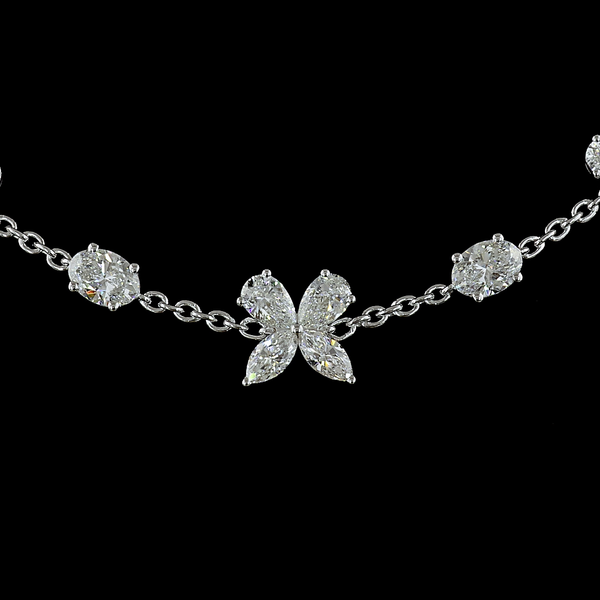 Lab-Grown 5.18 Carat Oval E-VS2 Diamond 14K White Gold Station Necklace