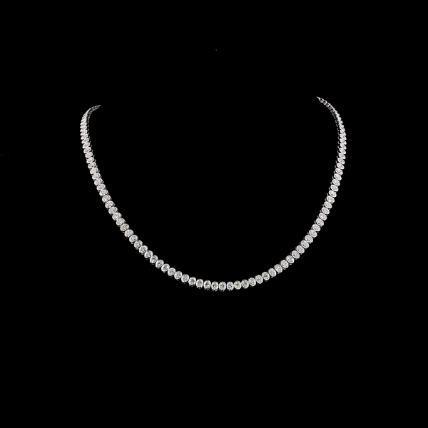 Lab-Grown 10.35 Carat Oval F-VS2 Diamond 14K White Gold Tennis Necklace
