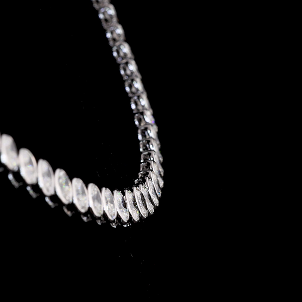 Lab-Grown 10.35 Carat Oval F-VS2 Diamond 14K White Gold Tennis Necklace