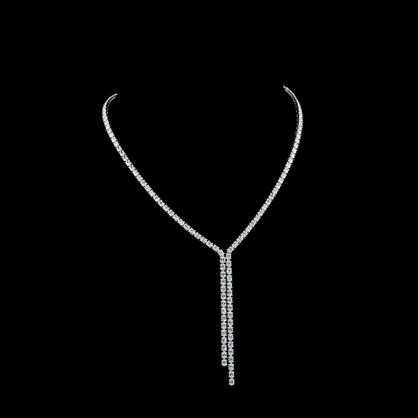 Lab-Grown 13.74 Carat Oval E-VS2 Diamond 14K White Gold Lariat Necklace