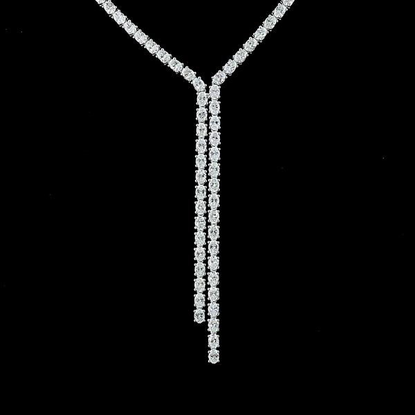 Lab-Grown 13.74 Carat Oval E-VS2 Diamond 14K White Gold Lariat Necklace