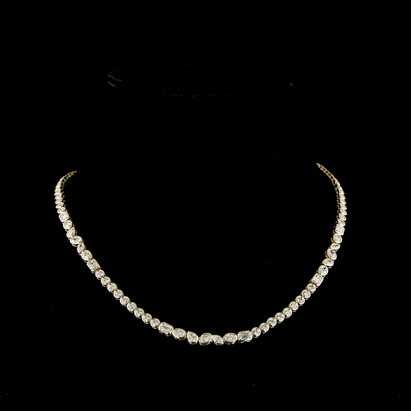 Lab-Grown 9.23 Carat MIX E-VS1 Diamond 14K Yellow Gold Tennis Necklace
