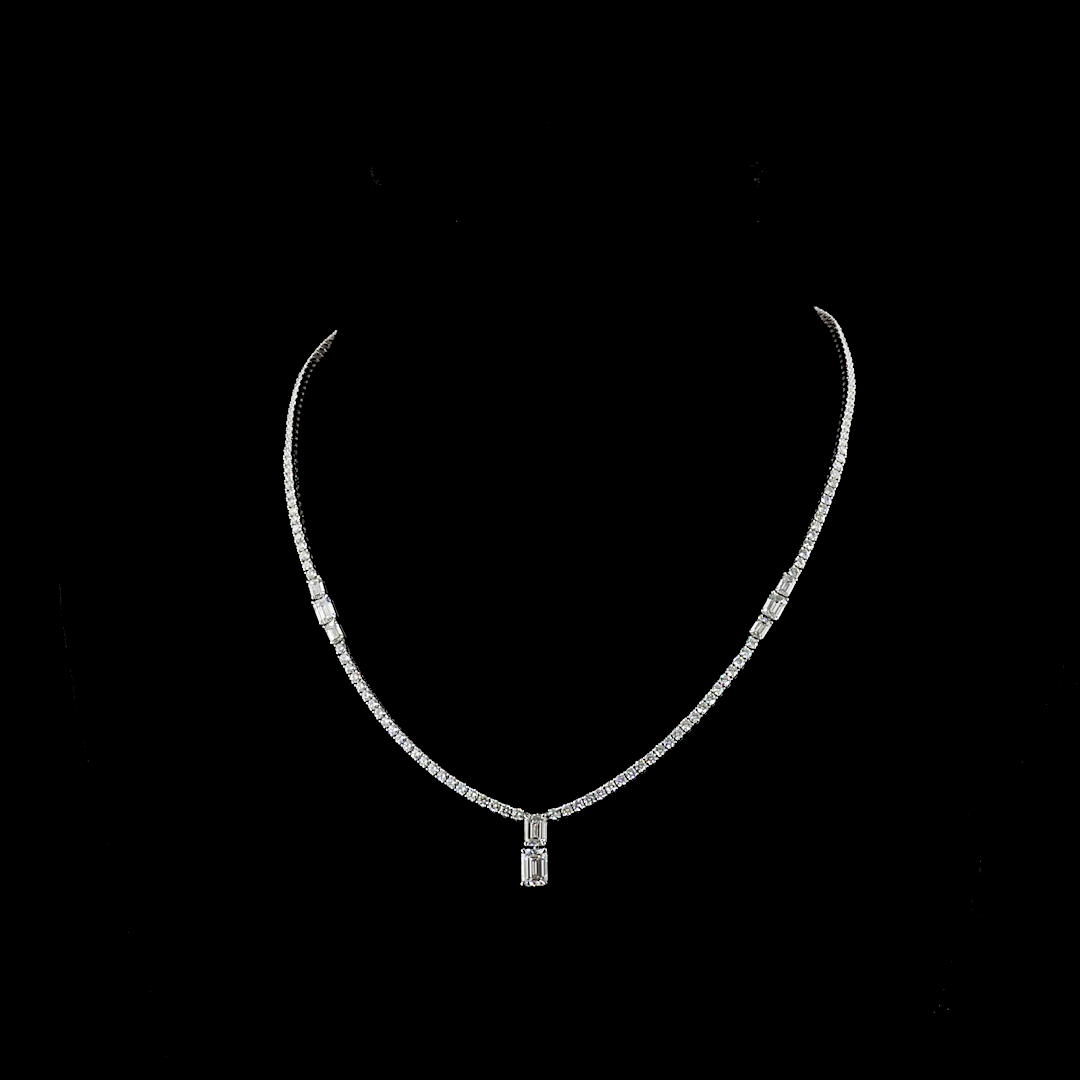 Lab-Grown 7.3 Carat MIX E-VS2 Diamond 14K White Gold Special Necklace