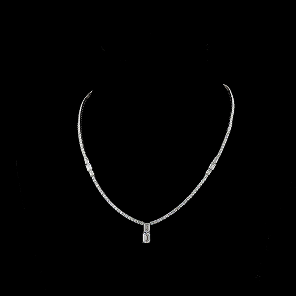 Lab-Grown 7.3 Carat MIX E-VS2 Diamond 14K White Gold Special Necklace