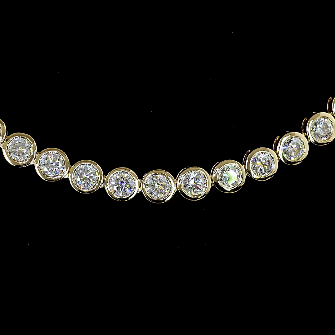 Lab-Grown 10.06 Carat Round - Diamond 14K Yellow Gold Tennis Necklace