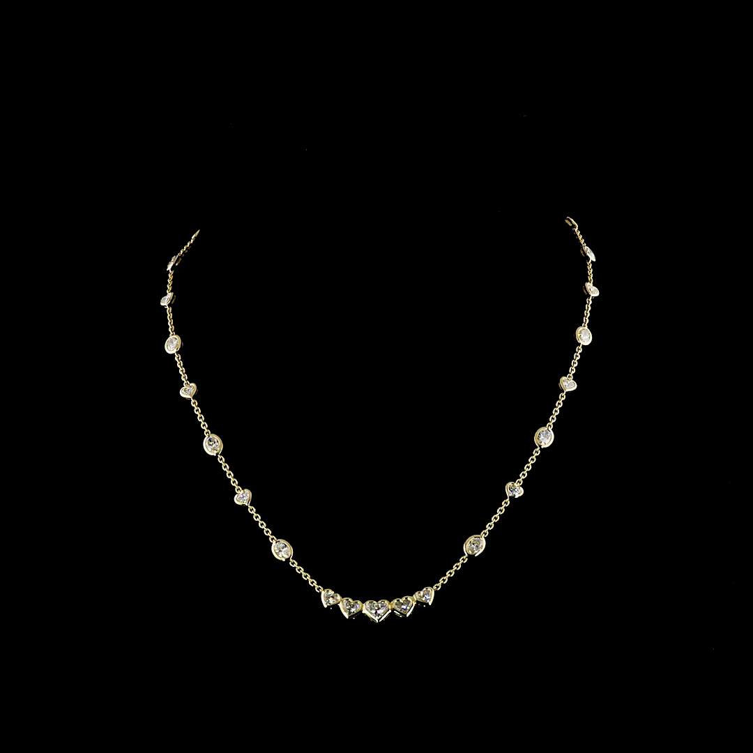 Lab-Grown 4.57 Carat MIX E-VS1 Diamond 14K Yellow Gold Station Necklace