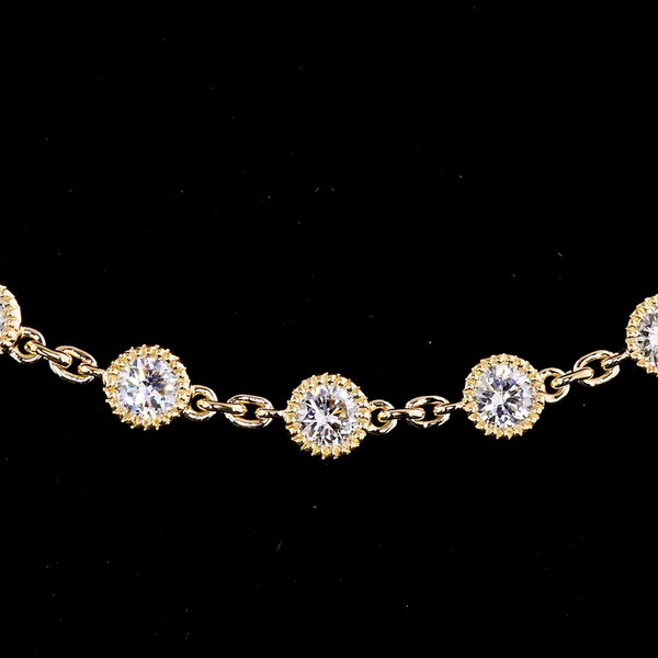 Lab-Grown 14.36 Carat Round F-VS2 Diamond 14K Yellow Gold Double Strand Station Necklace