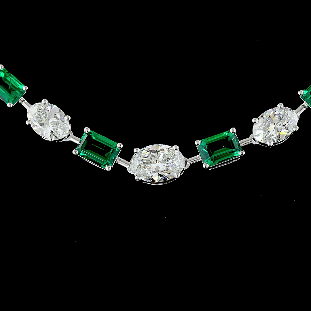 Lab-Grown 14.81 Carat MIX - Diamond 14K White Gold Station Necklace