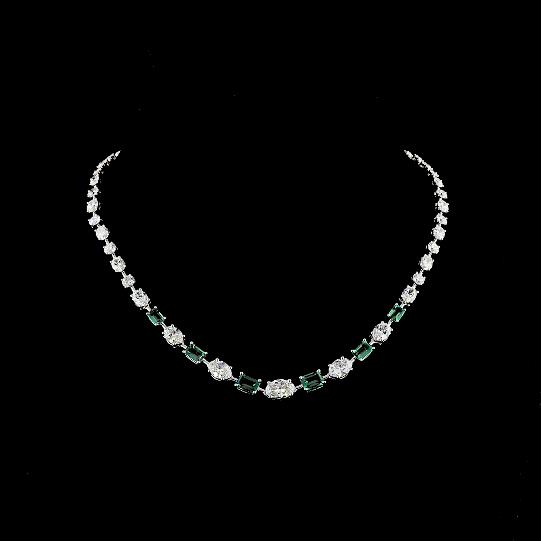 Lab-Grown 14.92 Carat MIX - Diamond 14K White Gold Station Necklace