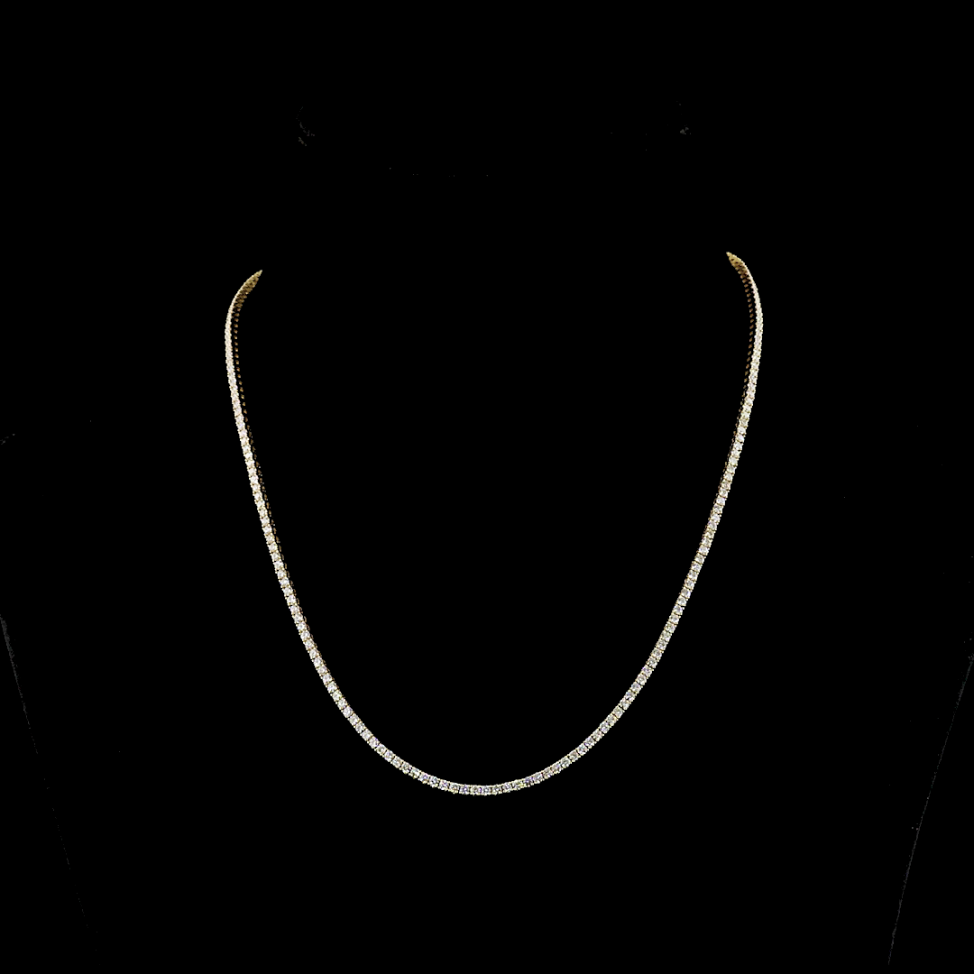 Lab-Grown 5.09 Carat Round E-VS Diamond 14K Yellow Gold Tennis Necklace