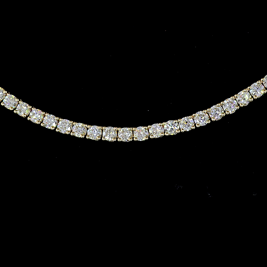 Lab-Grown 5.09 Carat Round E-VS Diamond 14K Yellow Gold Tennis Necklace