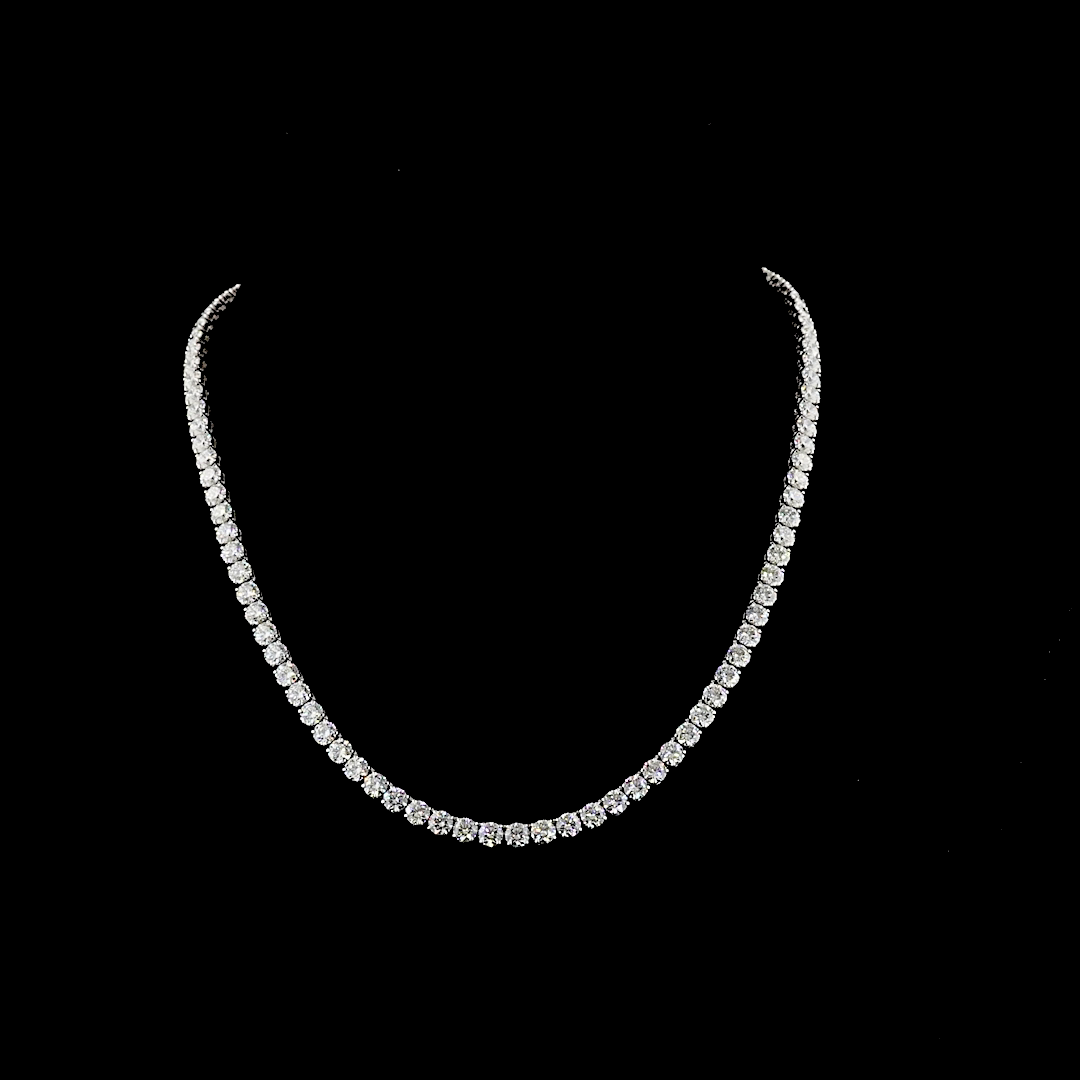 Lab-Grown 6.63 Carat Round - Diamond 14K White Gold Tennis Necklace
